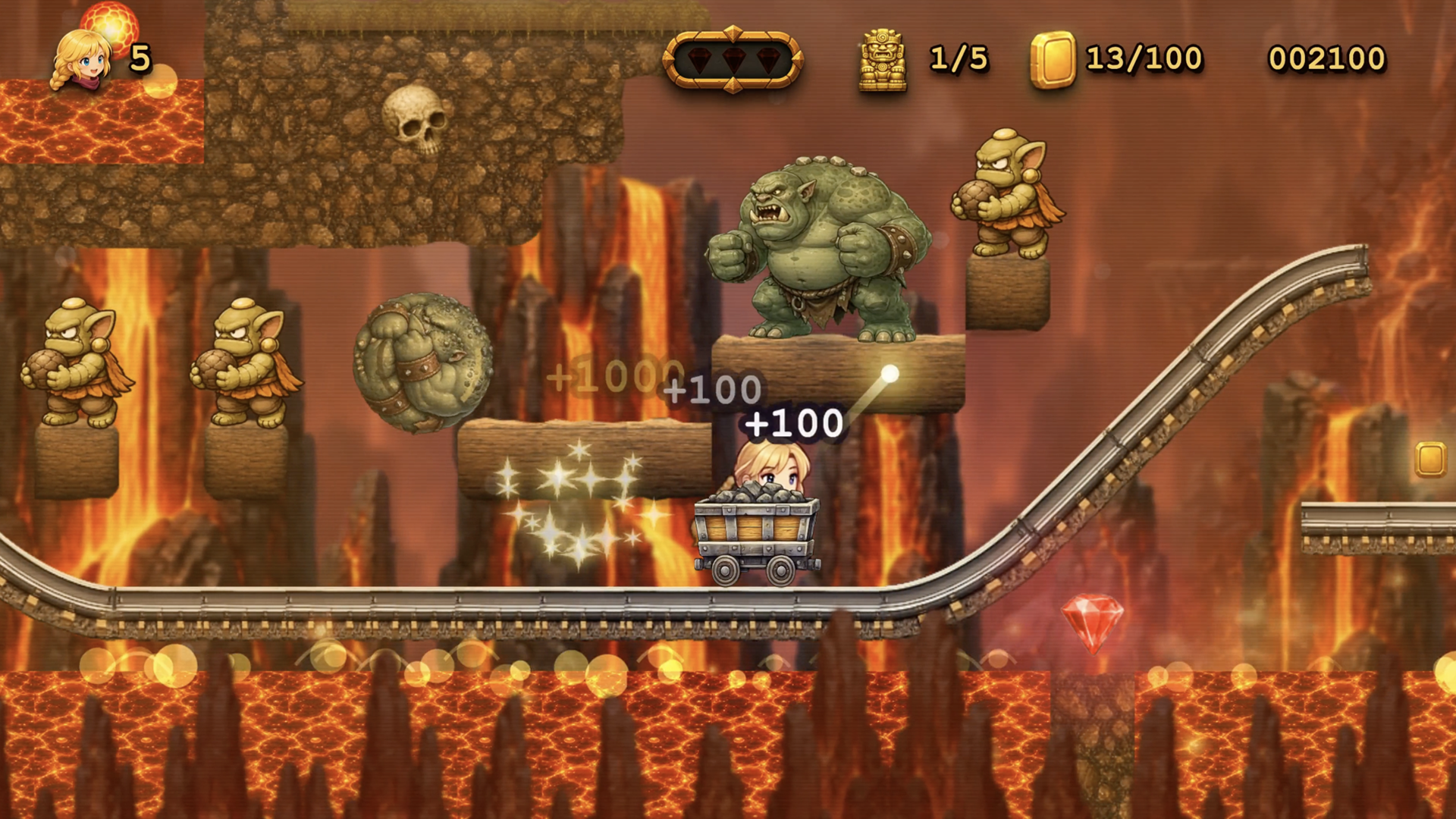 Artia riding through a dangerous lava vault